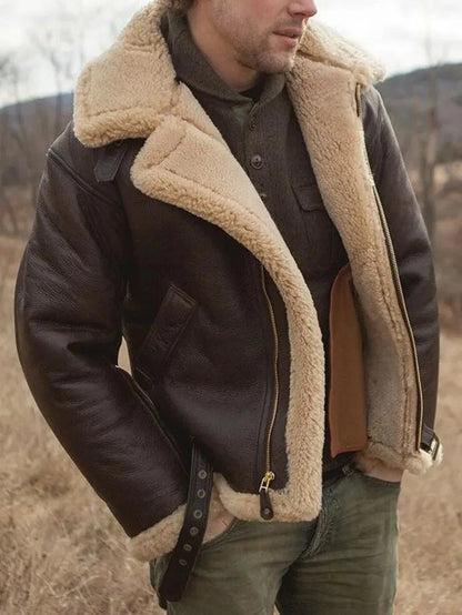 Apollo™ | Shearling Læderjakke – Til Manden, der Kombinerer Stil og Komfort